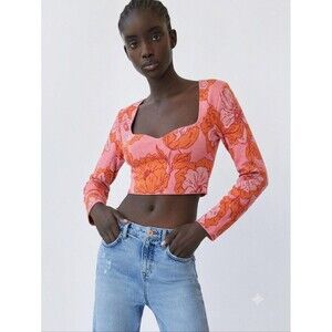 Zara Jacquard Pink Crop Top